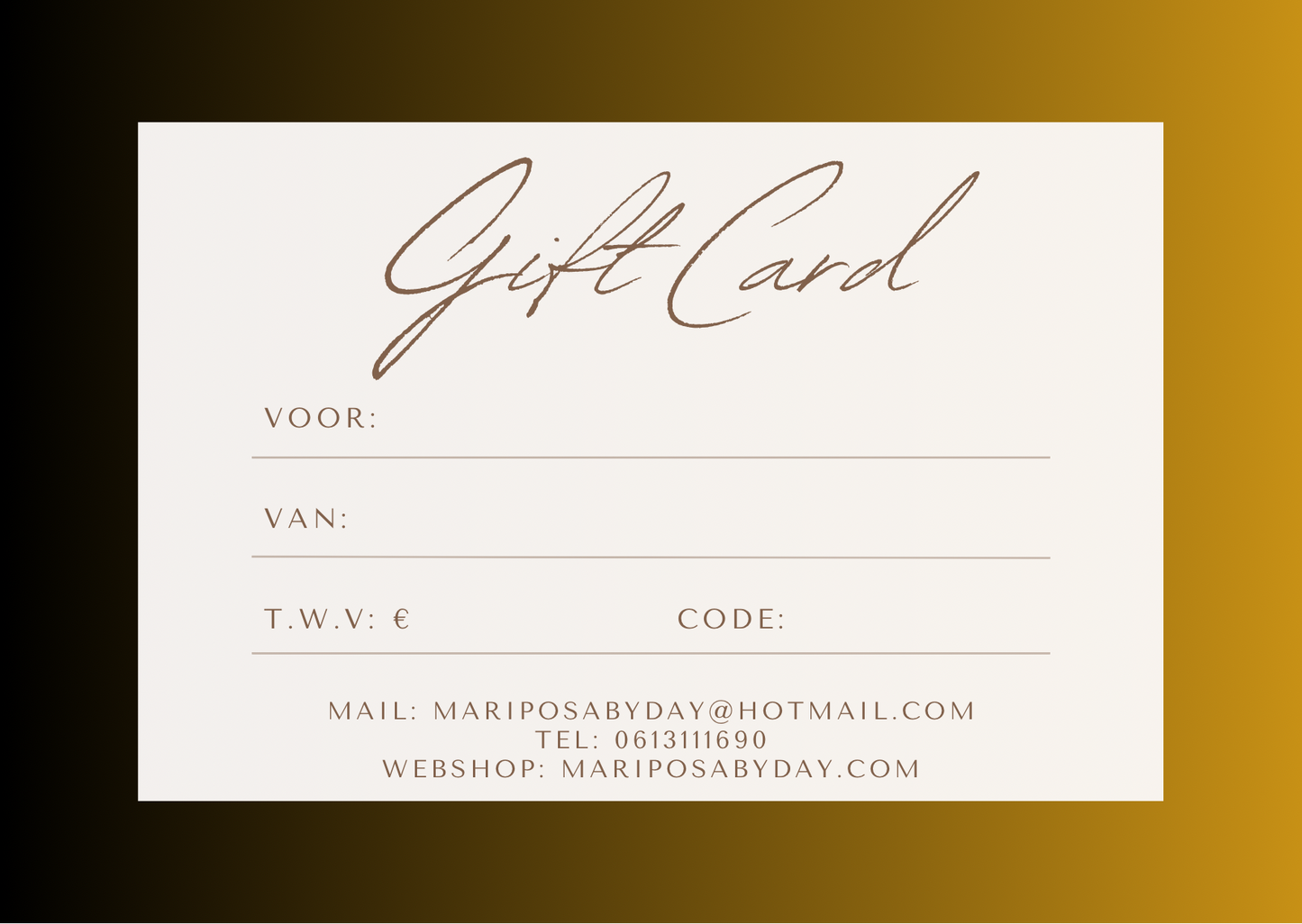 Mariposa By Day cadeaubon